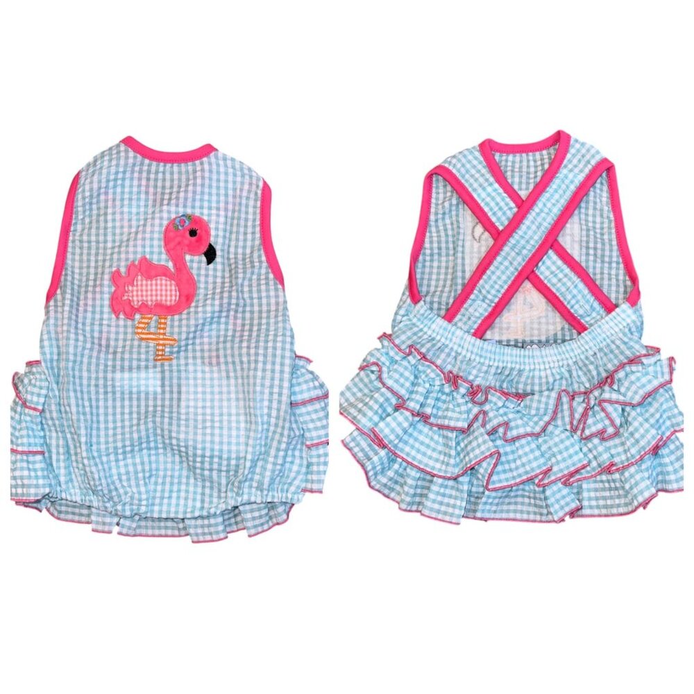 Girls Pink & Blue Flamingo Ruffle Sundress - Kids Casual Dress